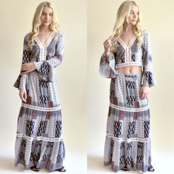 1 LEFT!! 👑Gorgeous 2Piece Boho Cut-Out Crop Top & Maxi Set - Picture 2 of 3